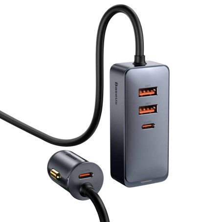 Baseus CCBT-A0G Share Together PPS multi-port car charger + extension cord 120W 2U+2C Grey - Image 2