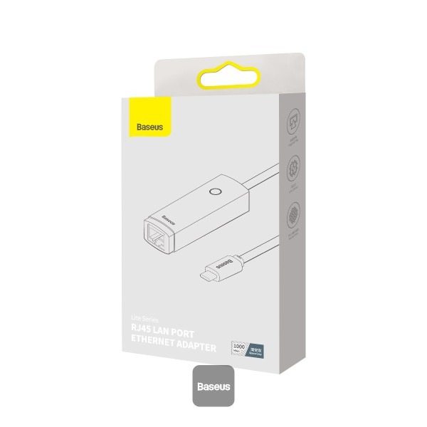Baseus Lite Series Ethernet Adapter Type-C to RJ45 LAN Port (100Mbps Aluminum Alloy) Grey WKQX000213 - Image 2
