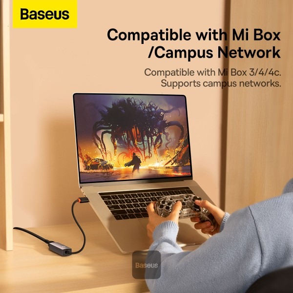 Baseus Lite Series Ethernet Adapter Type-C to RJ45 LAN Port (100Mbps Aluminum Alloy) Grey WKQX000213 - Image 6