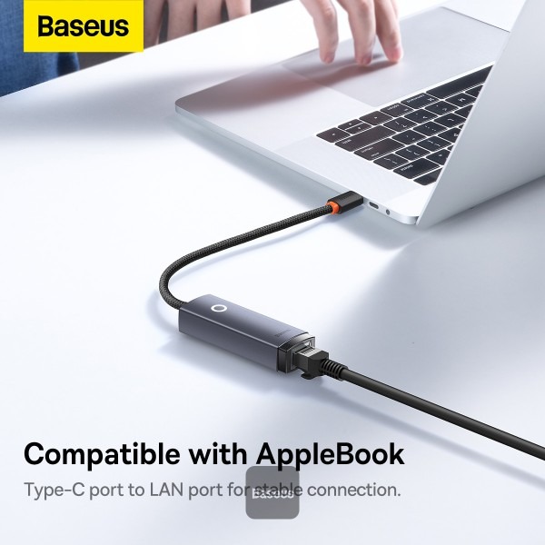 Baseus Lite Series Ethernet Adapter Type-C to RJ45 LAN Port (100Mbps Aluminum Alloy) Grey WKQX000213 - Image 5