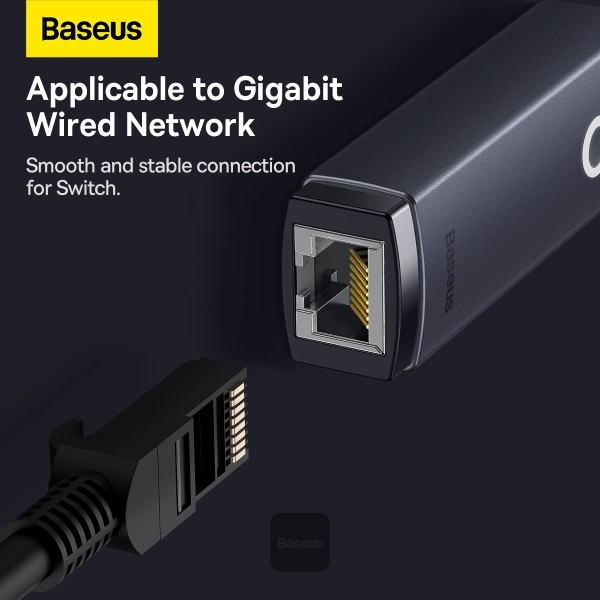 Baseus Lite Series Ethernet Adapter Type-C to RJ45 LAN Port (100Mbps Aluminum Alloy) Grey WKQX000213 - Image 4